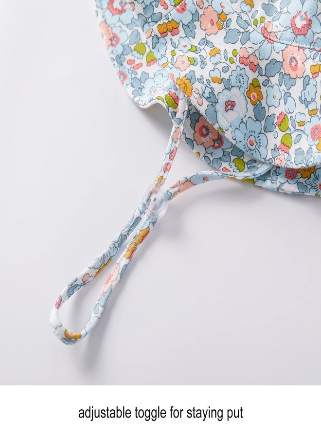 pureborn Baby Girl Sun Hat Infant Girl's Bucket Hat Cotton Sun Protection Cap 0-3 Months Floral Blue - Image 5